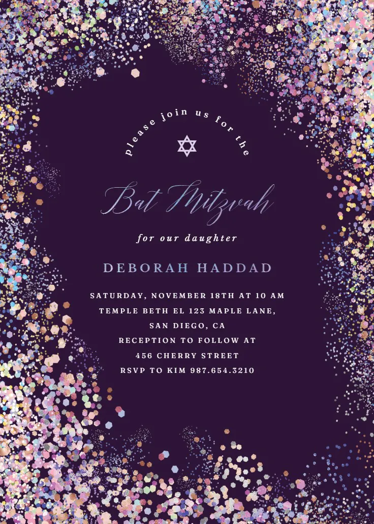 Rainbow confetti frame - bar & bat mitzvah invitation